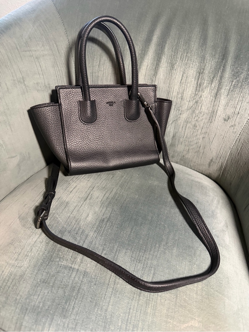 Angela Roi Black Pebbled Leather Satchel with Removable Strap